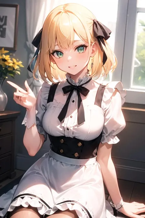 snfw,remove wet seethrough cute maid girl.blonde hair,spread leg show off,on bed.