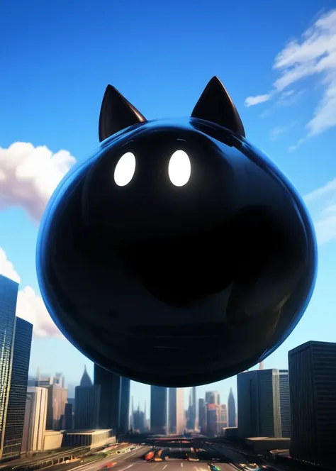 [:(by Fireflufferz, by Jorge Jacinto, by Cory Loftis):0.35],
solo (feral cat slime \(blob\), black body, tail, black dot eyes:1.3),
(full-length portrait, glistening body, macro, multilevel macro:1.25),
(city, blue sky, cloudscape, bubble:1.15),
BREAK,
detailed background, depth of field, shadow, ambient silhouette, backlighting,
masterpiece, best quality, ultra realistic, 4k, 2k, (high detail:1.25),
(3d \(artwork\):1.2), blender \(software\), soft focus,
ray tracing, (unreal engine:1.3), absurd res