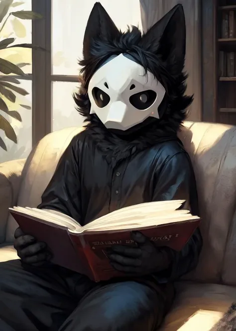 [(by Chano, by Darkgem), charcoal \(artwork\), sketch:(by Nomax, by Honovy, by Scrawl, by Taran Fiddler, by Fabercastel, by Blotch), watercolor \(artwork\):0.4],
solo ((puro \(changed\)) wear black pajamas (white dot eyes)), sitting on red sofa reading book, fluffy fur,
BREAK,
(detailed background, depth of field, shadow, sunlight, ambient light on the body),
masterpiece, best quality, 4k, 2k, shaded, (intricate:0.9), (high detail, unreal engine:1.2), absurd res