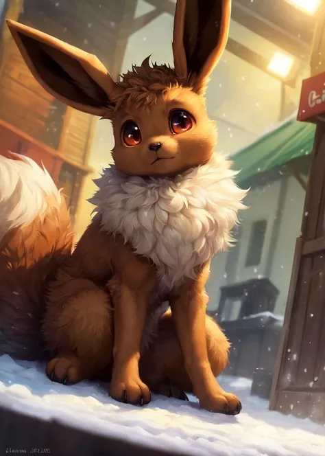uploaded on e621, by Silverfox5213, by Ferdinand Knab, by tzarvolver, by Artur Bordalo,
solo (((feral))) ((fluffy Eevee)) with (((brown body))) and (((white neck tuft))) and (brown fluffy dipstick tail) and ((clear eyes)),
((full-length portrait)), BREAK,
(detailed by Alena Aenami feral Eevee), (detailed lighting), ((detailed fluffy fur)), (((photorealistic))), BREAK,
((sitting at market with beige house on snowy day)), (cinematic lighting), ((detailed background)), ((depth of field)),
((low-angle view)), (((three-quarter view))), (half body shadow), (((macro))), (higher wildlife feral detail),
[realistic proportions], [explicit content, adult, nsfw], [sharp focus], (questionable content), (shaded), (hi res), ((masterpiece)), BREAK