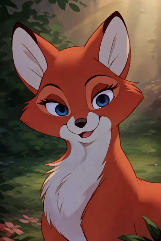 (masterpiece:1.15), (high quality:1.15), highres, absurdres, official art, extremely detailed CG unity 8k wallpaper, perfect lighting, rim lighting, soft illumination, low key, lens flare, sharp focus, bokeh, colorful, accurate, extremely delicate and beautiful, beautiful character design, perfect face, perfect eyes, expressive eyes, (beautiful face:1.5), beautiful nose, perfect balance, perfect anatomy, beautiful body, good hands, beautiful long legs, <lora:epi_noiseoffset2:0.6>, <lora:more_details:0.18>, BREAK furry \(style\), toon \(style\), BREAK solo, 1girl, furry, feral, canid, fox, animal ears, snout, chest tuft, BREAK multicolored body, orange fur/white fur, BREAK detailed eyes, blue eyes, long eyelashes, BREAK bedroom eyes, naughty face, BREAK accessories, wreath, head wreath, flower wreath, BREAK <lora:vixey:0.65>, vixey