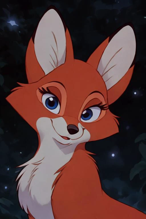 (masterpiece:1.15), (high quality:1.15), highres, absurdres, official art, extremely detailed CG unity 8k wallpaper, perfect lighting, rim lighting, soft illumination, low key, lens flare, sharp focus, bokeh, colorful, accurate, extremely delicate and beautiful, beautiful character design, perfect face, perfect eyes, expressive eyes, (beautiful face:1.5), beautiful nose, perfect balance, perfect anatomy, beautiful body, good hands, beautiful long legs, <lora:epi_noiseoffset2:0.6>, <lora:more_details:0.18>, BREAK <lora:vixey:0.63>, vixey, furry \(style\), toon \(style\), BREAK solo, 1girl, furry, feral, canid, fox, animal ears, snout, chest tuft, BREAK multicolored body, orange fur/white fur, BREAK detailed eyes, blue eyes, long eyelashes, BREAK bedroom eyes, naughty face, BREAK accessories, wreath, head wreath, flower wreath BREAK (dark and blue theme), (night:1.6),