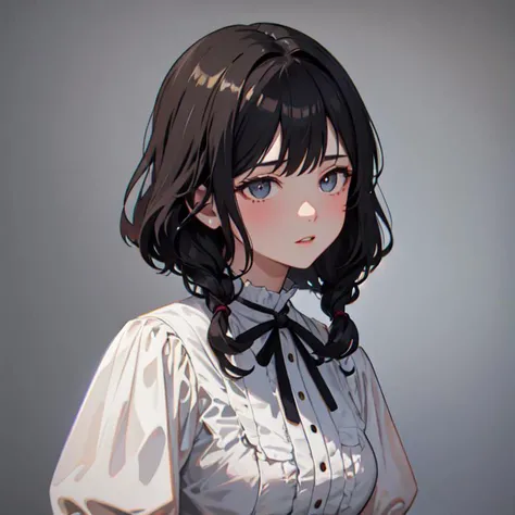19th century film style, a girl, headshot, simple style