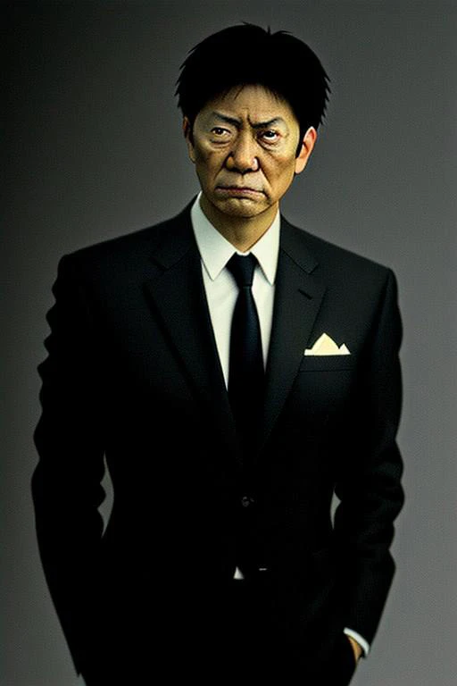 best quality,masterpiece,(realistic:1.2)quality,realistic,masterpiece,Highly detailed,1boy,office man,adult,asian,black hair,suit,standing,hand in pocket,grey_background,moody lighting,full_shot,frontlight,highres,absurdres,incredibly_absurdres,huge_filesize,