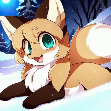 uploaded on e621, by Slugbox, by stemingbunbun, by cheezayballz, by Dagasi, by yourdigimongirl, by healingpit, <lora:Averiv0.3:0.8>, solo female (Fox, snow fox, snow, white snow, fluffy, thighs, green eyes, cute, big eyes, fluffy ears, fur, detailed fur, fluffy chest, chest fluff,  fluffy ears, fluffy tail, (full body:1.6), fox paws, paws, soft fur, 1 tail, big tail, kitsune, quadripled), detailed lighting, shading, cinematic lightning, (realisitc proportions, feral proportions, animal proportions, small, baby), feral, pet, household pet, shaded, masterpiece, detailed ambient light, detailed background, backlighting, crepuscular ray, fur light reflection, (alaska, in alaska, northern light, winter, cold), lying, playful, masterpiece, natural light, smug, face close to viewer, soft colors, illustration, high quality, happy, :P, open mouth