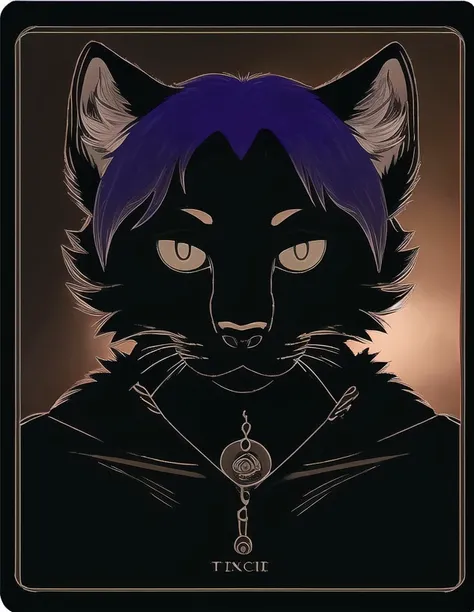 solo, male, kittey, feline, looking at viewer, headshot, close up, tarot card, <lora:kittey-v12-fluffyrock:1>, <lora:soulcard:1>