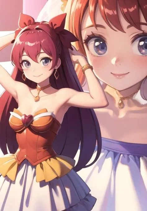 <lora:Wedding_Peach:0.8>, wedding_peach, smile,, (masterpiece, best quality, detailed:1.3)
