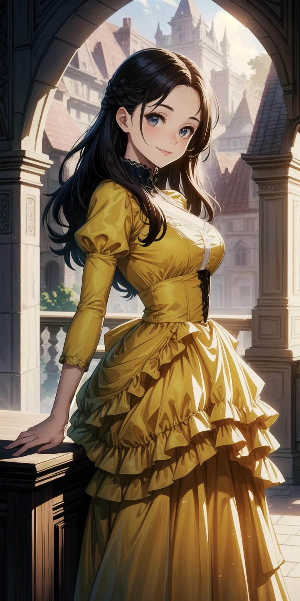 princess dress, noblesse medieval yellow dress, crinoline,
professional art of a woman,
park on bg, nature landscape on bg, detailed background,
<lora:PAseer-SD15-LCM Quick:0.8>, <lora:add_detail:0.3>, <lora:detail_slider_v4:0.5>, <lora:Citadel Spices:0.3>, <lora:princess_dress-SD-2.0:0.7>