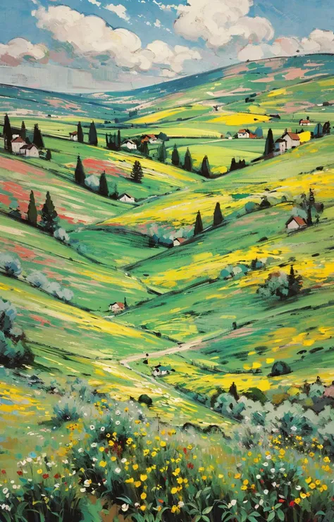 (no humans:1.8),Meadow, top view, yellow flowers, outdoors, wilderness, bird's eye view<lora:Oil painting stick_20230710133139:0.81>