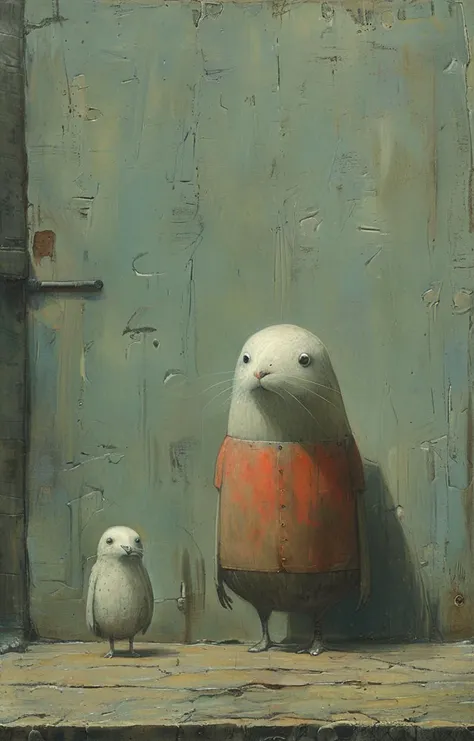 masterpiece,best quality,<lora:tbh161-sdxl:0.9>,illustration,style of Shaun Tan, animals