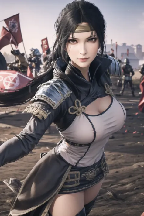 Standing in front of a group of people in armor ,in a field with flags in the background,a line of red flags and a building,
red outfit,shoulder_armor,armor,armored dress, armored boots,red_cape,high_collar,a helmet on her head,
<lora:Sengoku_Conquerors_Blade-KK77-V1:0.7>,holding_weapon,katana,realistic, thighhighs,,
bangs,black_hair,brown_eyes,short_hair,turtleneck,
1 girl, 20yo,mature female,Beautiful Finger,Beautiful long legs,Beautiful body,Beautiful Nose,Beautiful character design, perfect eyes, perfect face,
looking at viewer,
NSFW,official art,extremely detailed CG unity 8k wallpaper, perfect lighting,Colorful, Bright_Front_face_Lighting,
(masterpiece:1.0),(best_quality:1.0), ultra high res,4K,ultra-detailed,
photography, 8K, HDR, highres, absurdres:1.2, Kodak portra 400, film grain, blurry background, bokeh:1.2, lens flare, (vibrant_color:1.2)
(Beautiful,large_Breasts:1.4), (beautiful_face:1.5),(narrow_waist),