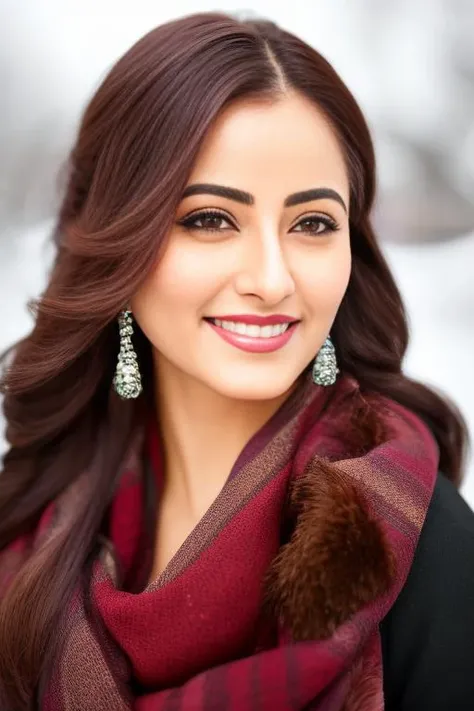 a photo of a woman, stylish, outdoor professional portrait, head-shot, slight smile, cute, winter wether, niyatifa <lora:niyatifa:1>