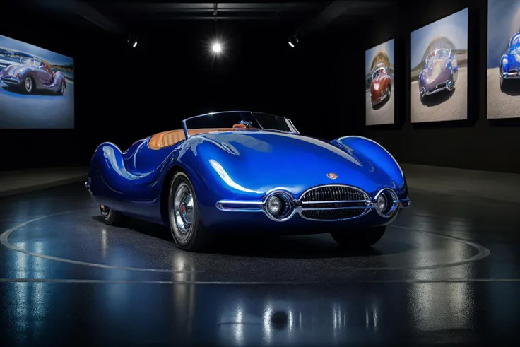 masterpiece, 8k, highly detailed, motor show, showroom, normantimbsspecial, blue car, lights, reflections, shiny, new, modern, blurry background, bokeh,
<lora:NormanTimbsSpecialSD-v1:0.8>