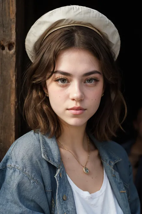 (closeup) Portrait of pretty young (18-year-old) Caucasian (futurahannahowo9030v5) ((Looking over the shoulder, with a mysterious and captivating expression.:1.07)), (flat chest:1.15), outdoor, BREAK (blonde Sophisticated low bun: A chic and low-lying bun at the nape of the neck, exuding an air of effortless grace and poise.), no makeup, long dainty necklace, (( classy formal attire hat and oversized jacket, t shirt, and jeans)) , <lora:epi_noiseoffset2:1> BREAK (magazine cover:1.10), BREAK (masterpiece, extremely detailed skin, photorealistic, heavy shadow, dramatic and cinematic lighting, key light, fill light), sharp focus, BREAK location is (outdoor Mount Kilimanjaro, Tanzania:1.2),