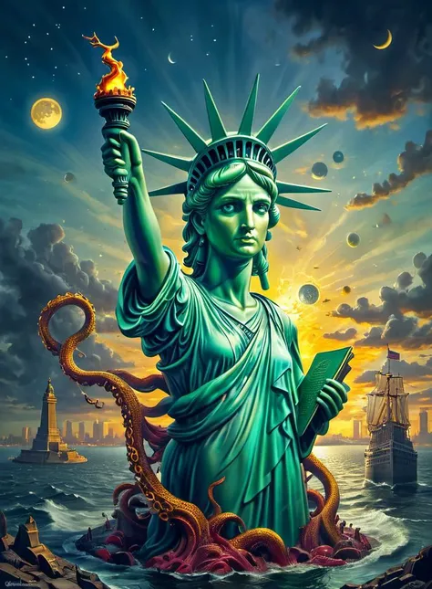 the statue of liberty but the old gods are rising <lora:Old_gods_rising_SDXL:0.8>