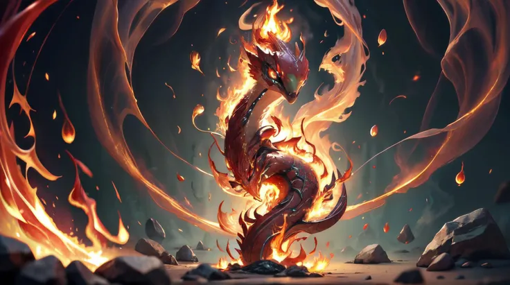 (masterpiece, best quality, fullscreen), [(full body:1.0)::0.3] (photo of a Elegant fire [magical being:creature:0.2]:1.5), <lora:EYES Solid-10:0.5> solid eyes, colored sclera, (Elongated:1.0), (red glowing Webbed Appendages fire etheral aura:1.5), (Flame Projection), (Modern Aquatic body with Serpentine head and with two Multi-Jointed Appendages:1.3), (fiery Fierce background:1.1), (Dramatic Shadows), (Emerald Green Backlighting lighting:1.2), <lora:EFFECT FireUniverse:0.2>, <lora:EFFECT Fire_VFX-000010:0.4> pyrokinesis, fire magic, fireball, <lora:MONSTER CuteCreatures:0.5> Cu73Cre4ture, , (look at the viewer:1.1), <lora:SLIDER muscle_slider_v1:-0.5>,, <lora:QUALITY PotatEnhancer_V1_6:0.3>, (Full body Shot, Shallow Focus Shot, Low Angle Shot:[1.2:0.5:0.1]), heavily detailed, stygical, fantasy, haunting, , (sharp focus), , (no humans), ntricate, elegant, highly detailed, digital painting, artstation, concept art, matte, sharp focus, illustration, hearthstone, art by Artgerm and Greg Rutkowski and Alphonse Mucha