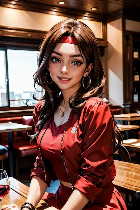 BlazeFielding,brown hair, brown eyes,red jacket, red mini skirt, headband, looking at viewer, smiling happy, blush,
sitting behind a table, inside a fancy restaurant, drinking wine glass full of white wine, soft lighting, extreme detail, masterpiece, <lora:BlazeFielding-DocStasis:.8>