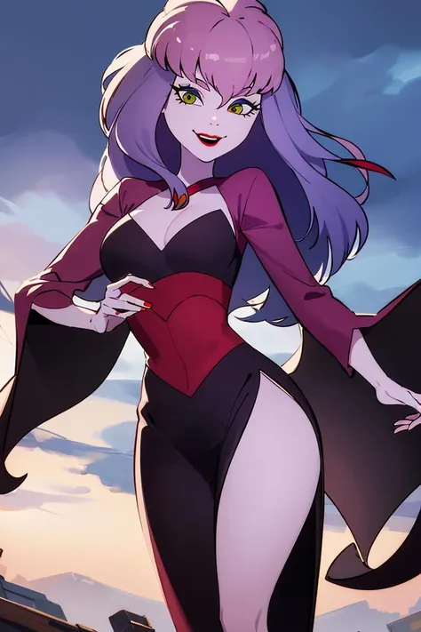 ((masterpiece,best quality)), absurdres, <lora:Sibella_Ghoul_School:0.7>, Sibella_Ghoul_School, solo, smiling, looking at viewer, cowboy shot, cinematic composition, dynamic pose, curvy,