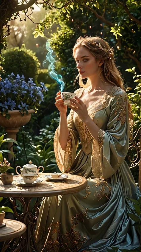 beautiful aesthetic, intricate,
(solo),outdoors garden, fancy garden, gorgeous woman drinking tea, wind, magical aura,
fantasy art, mysterious, celestial light, ethereal, painterly, epic, majestic, magical, cover art
<lora:Sinfully_Stylish_dramitic_bold_lighting:0.5>
<lora:add-detail-xl>