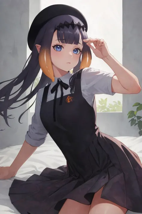 ninomae ina'nis,  <lora:ina:1>,ina_beret, tentacle hair, pinafore dress by artgerm, artstation, trending on deviantart