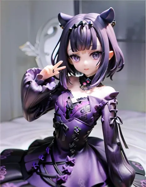 inanis, smolder, gothic, black eyeliner, purple eye shadow, purple mini dress, long bangs, short hair, ambient lighting, moody tone, gothgal <lora:ninomaeInanisHololive_v2:1> <lora:GothGal:1>