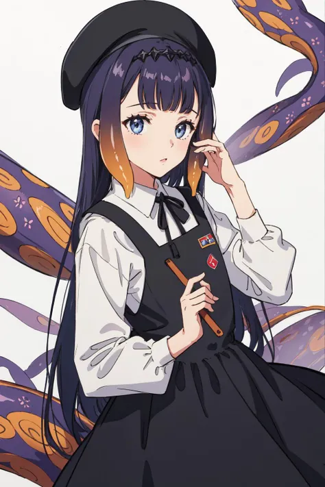 best quality, intricate details,
1girl, <lora:ninomaeInanisHololive_v2:0.8> ina_beret, tentacle hair, pinafore dress, ribbon,