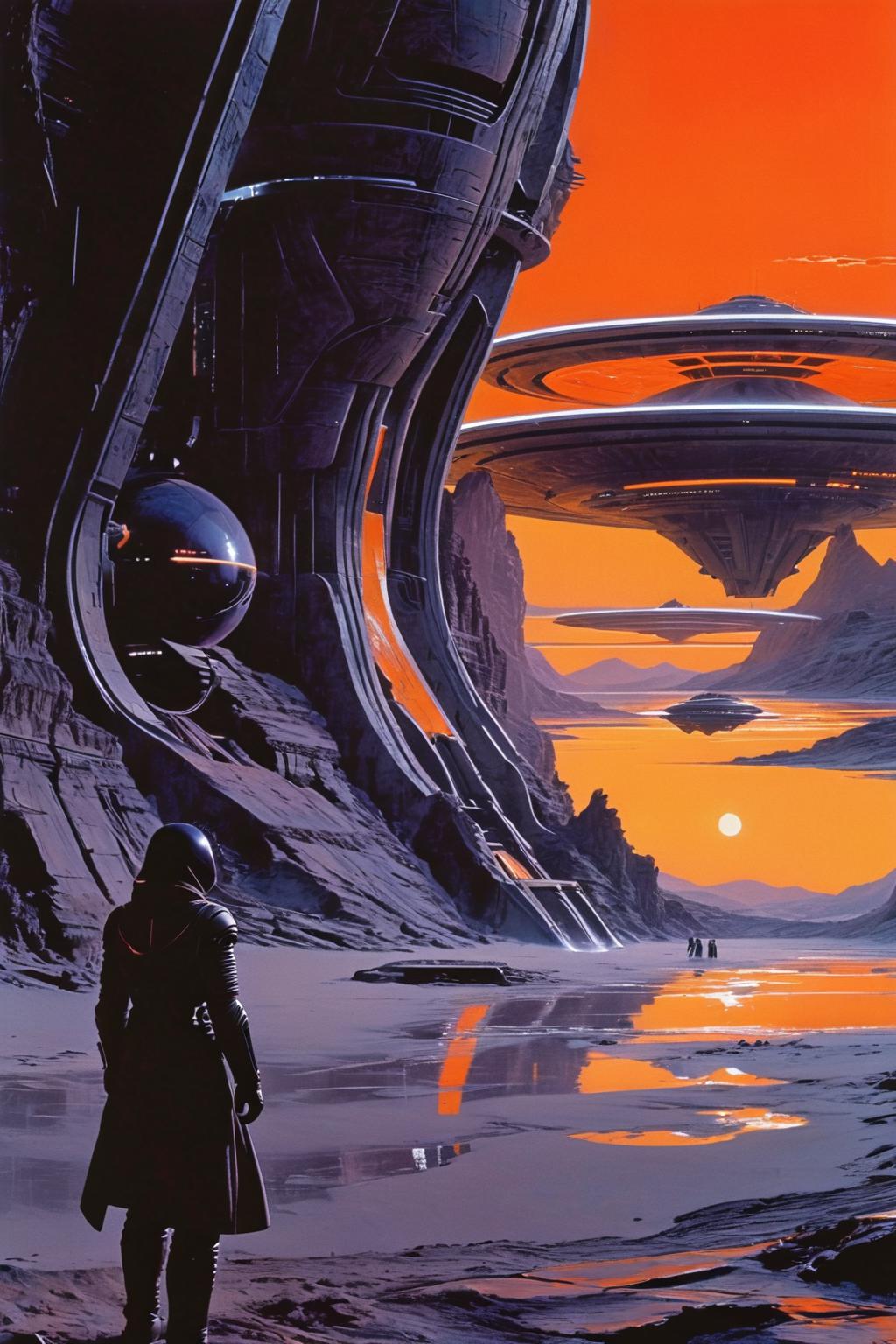 A painting of a man standing in front of a spaceship - SeaArt AI