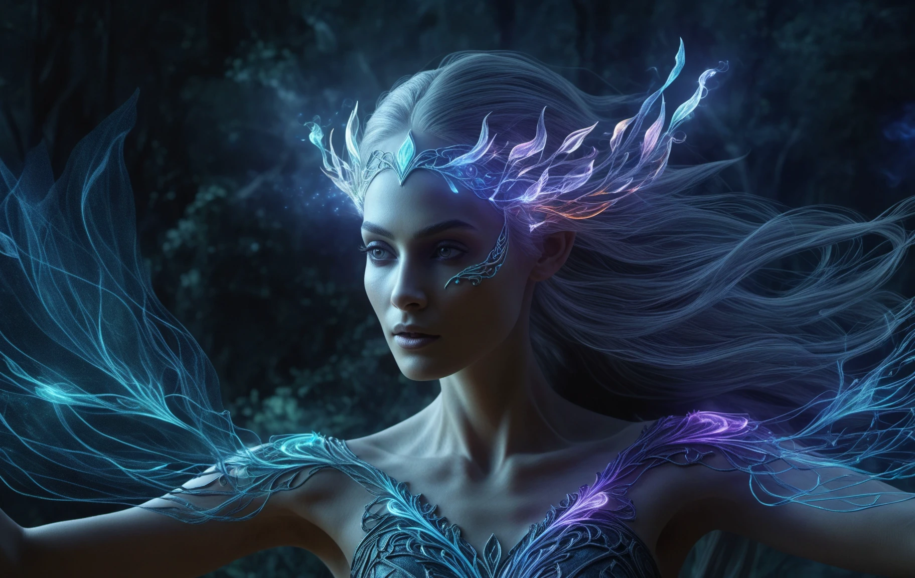 close up, upper body, dynamic DonMM1y4XL woman, Brewing potions abracadabra shaped like Aura of colorless elven darkness and flame projection, meadows, foundation, <lora:DonMM1y4XL-v2rb:0.8> <lora:myLora\DonMDr4g0nXL-v2rb:0.6><lora:released\DonM3t3rn1tyXL-v1.1-000008:0.6><lora:released\DonMF41ryW1ng5XL:0.6><lora:released\DonMM4g1c-v2.1rb2:0.6>