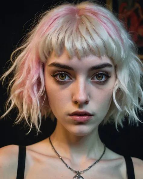 (a cute girl, 22 years old, pale skin , pink hair ,skinny:1.1),(big boobs , small nipples, korian hipster girl, edgy vibe, dark, mascara, eyeliner, dark cheeks, expressive lips, Unique facial piercings, alluring necklace, stylish sexy streetwear, alluring thighs, aesthetic tattoos on her body, almond shaped eyes, Dimples, strong eyeliner eyes ,Defined jawline, skin pores )(best quality, high quality, photograph, hyperrealism, masterpiece, 8k:1.3), mestizo, burly, white shaggy hair, dark skin, smile, (low-key lighting, dramatic shadows and subtle highlights:1.1),(((in the middle of the photoshograph studio))) adding mystery and sensuality, trending on trending on artsy, concept art, (shot by helmut newton:1.1), rule of thirds, black and white, modern ,epiCRealism, epiCNegative
Painting by (Otto Dix, , Caravaggio, odilon redon :1.6) The constellations form infinite paisleys in the sky The condensation tumbles down and erases all my sight And is it in the nightmare map of the cosmos up high? Or is it in the signs? Or stranger still, just in my eyes?, , thunder and portal and dark magic and starlight, ((glowing pupils, close up, detailed eyes)), 1girl, blond, sexy, Saturn, Jupiter, canyon, cliffs, ocean, waves, Fisheye Lens, wet white shirt, view_from_below, low_angle, Leonardo Style,, Friendly muted colors, low contrast.