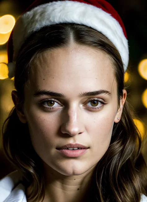 RAW photo of 20 years old aliciavikander-ti, natural lighting, 8k uhd, dslr, high quality, film grain, Fujifilm XT3, <lora:add_detail:0.7>, by Peter Lindbergh, christmas theme, young