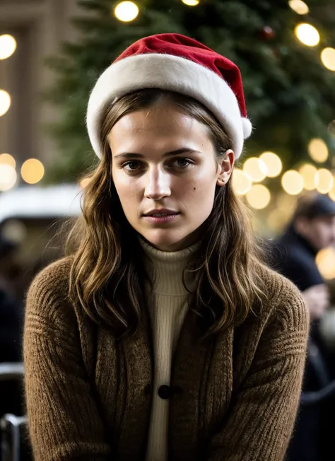 RAW photo of 20 years old aliciavikander-ti, natural lighting, 8k uhd, dslr, high quality, film grain, Fujifilm XT3, <lora:add_detail:0.7>, by Peter Lindbergh, christmas theme, young