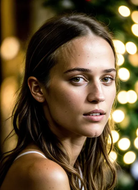 RAW photo of 20 years old aliciavikander-ti, natural lighting, 8k uhd, dslr, high quality, film grain, Fujifilm XT3, <lora:add_detail:0.7>, by Peter Lindbergh, christmas theme, young