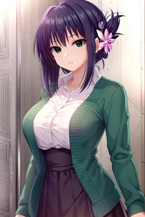sugumitorino, <lyco:sugumitorino-lyco-nochekaiser:1>,
sugumi torino, hair ornament, (green eyes:1.5), purple hair, hair flower, folded ponytail,
BREAK dress, pantyhose, blue dress, cardigan, long sleeves,
BREAK looking at viewer, full body,
BREAK indoors,
BREAK <lyco:GoodHands-beta2:1>, (masterpiece:1.2), best quality, high resolution, unity 8k wallpaper, (illustration:0.8), (beautiful detailed eyes:1.6), extremely detailed face, perfect lighting, extremely detailed CG, (perfect hands, perfect anatomy),