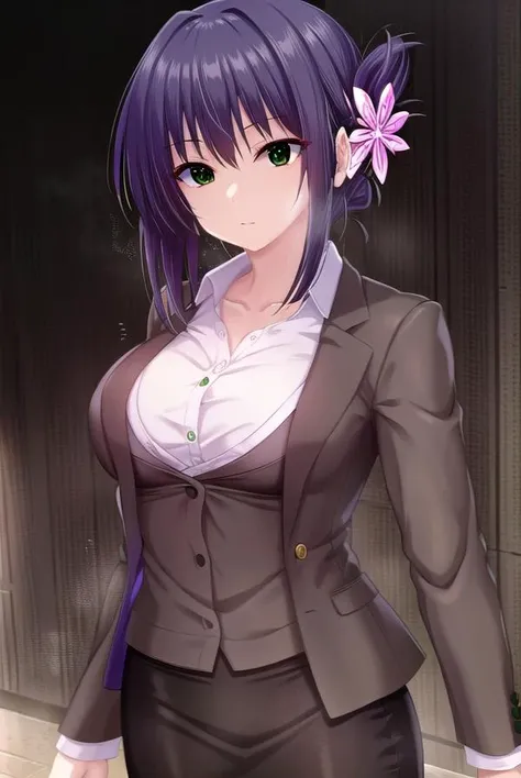 sugumitorino, <lyco:sugumitorino-lyco-nochekaiser:1>,
sugumi torino, hair ornament, (green eyes:1.5), purple hair, hair flower, folded ponytail,
BREAK skirt, shirt, underwear, miniskirt, bra, pencil skirt, purple bra, white shirt, long sleeves, collared shirt,
BREAK looking at viewer, full body,
BREAK indoors, office,
BREAK <lyco:GoodHands-beta2:1>, (masterpiece:1.2), best quality, high resolution, unity 8k wallpaper, (illustration:0.8), (beautiful detailed eyes:1.6), extremely detailed face, perfect lighting, extremely detailed CG, (perfect hands, perfect anatomy),