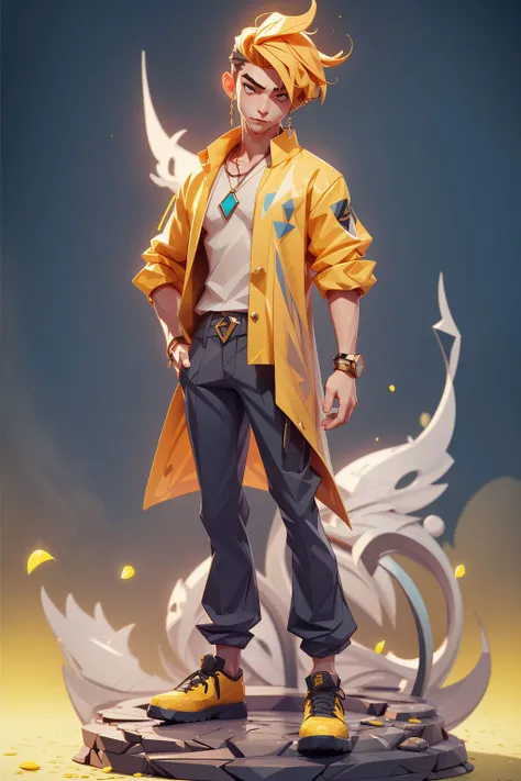1boy, full_body, , , male_focus, background, hair, shoes, solo, yellow_background,