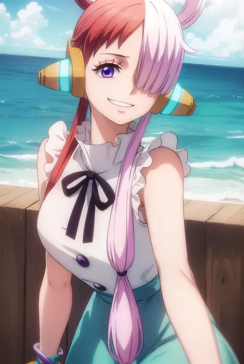 onepieceuta, <lora:uta red movie-lora-nochekaiser:1>,
uta, long hair, (purple eyes:1.1), white hair, red hair, multicolored hair, (hair over one eye:1.5), two-tone hair, split-color hair, hair rings, sidelocks, smile, grin,
BREAK dress, ribbon, jewelry, white dress, headphones,
BREAK outdoors, ocean, boat,
BREAK looking at viewer, (cowboy shot:1.5),
BREAK <lyco:GoodHands-beta2:1>, (masterpiece:1.2), best quality, high resolution, unity 8k wallpaper, (illustration:0.8), (beautiful detailed eyes:1.6), extremely detailed face, perfect lighting, extremely detailed CG, (perfect hands, perfect anatomy),