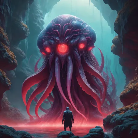 <lora:add-detail-xl:2.0>, <lora:style-beeple_mike_winkelmann-xl:1.2>, beeple (mike winkelmann) style, detailed expressive eyes, fantasy style, the legendary mythical and dreggering smooth shleemward, a majestic creature with wide fins on a (flat and wide body:1.4), can be found on the oceanic yarbled world shmergelheim x with its refloractive xivturbs and teeming reefs. covered in disgustingly beautiful bioluminescent glowing fizzledyme, these enigmatic bordyleggered creatures (emit pulsing crimson light:1.4) to hypnotize nearby marine life, (cthulhu mythos:1.1), foggy background, extremely detailed