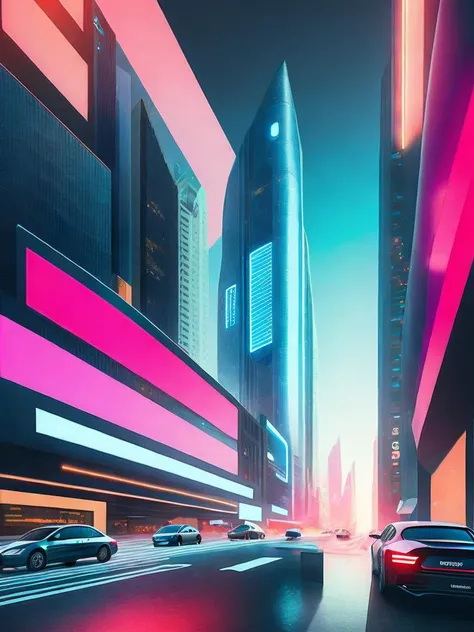 <lora:BeepleMikeWinkelmann:1>a futuristic city with a futuristic building in the middle of the street and cars parked on the side of the street by Beeple Mike Winkelmann