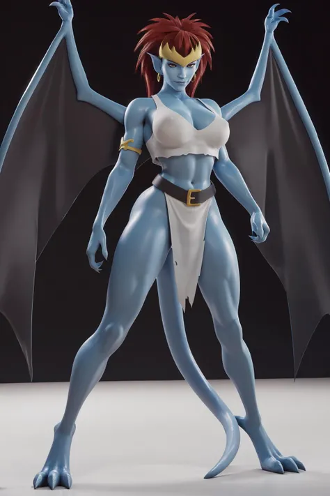 masterpiece, detailed quality, 1girl, solo, black background, score_9, source_anime, score_8_up, score_7_up, x3dce, 3d, <lora:X3dCE_PDXL:.6> <lora:Demona_XL:0.8> demona, gargoyles, wings, tail