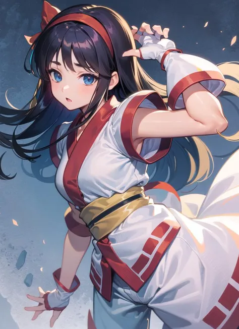 (masterpiece, best quality, high resolution, unity 8k wallpaper, extremely detailed CG:1), (illustration:1.0), 1girl,solo, nakorurums , bow, hairband, ainu clothes, fingerless gloves , short sleeves <lora:NakoruruMS:1>