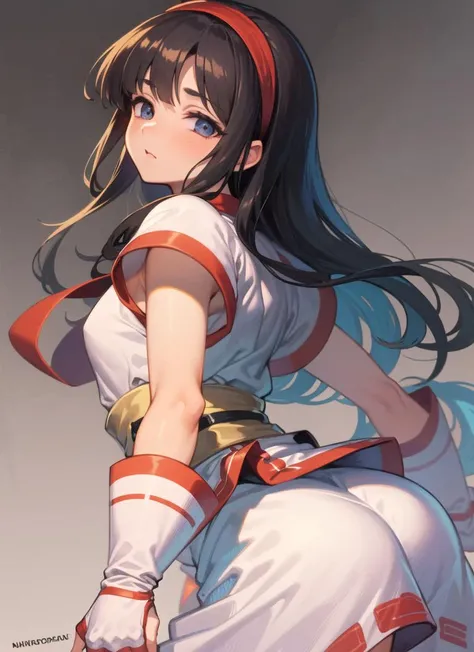 (masterpiece, best quality, high resolution, unity 8k wallpaper, extremely detailed CG:1), (illustration:1.0), 1girl,solo, nakorurums , bow, hairband, ainu clothes, fingerless gloves , short sleeves <lora:NakoruruMS:1>