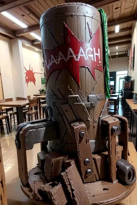 ((masterpiece,best quality)), <lora:Ork_World:1>, Ork World, (graffiti, waaagh, white text, english text:1.1),  no humans,,(coffee machine:1.2), coffee mug,