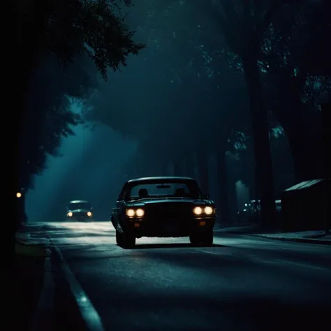 cinematic film still of <lora:Chiaroscuro Lighting Style:1>
dramatic, cinematic, shadow, partially covered in shadow, a car driving down a street at night Chiaroscuro Lighting Style, outdoors, sky, tree, no humans, night, ground vehicle, night sky, scenery, motor vehicle, car, road, dark, lamppost, street, shallow depth of field, vignette, highly detailed, high budget, bokeh, cinemascope, moody, epic, gorgeous, film grain, grainy