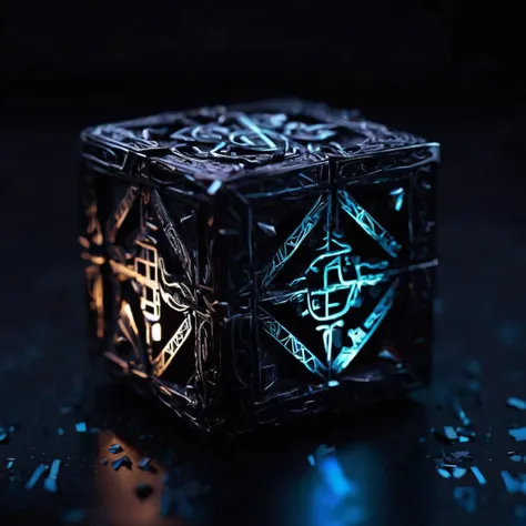 rune cube made from metal pieces, cool, detailed, art Liam Wong <lora:SDXL_Black_Sa_May:0.8> black <lora:blacklight_makeup_v2:0.8> blacklight makeup