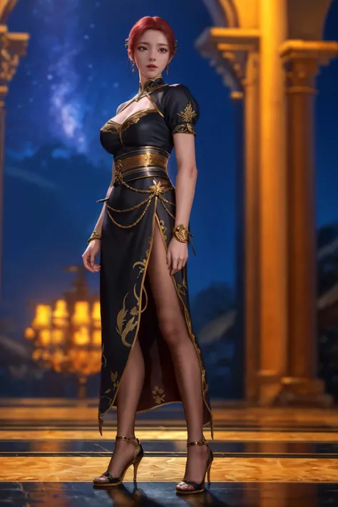 highres,absurdres,masterpiece,best quality,original,extremely detailed CG,extremely detailed wallpaper,perfect lighting,looking at viewer,bare hands,standing on stage,1girl,blurry background,
<lora:20231218-1702832244646:0.5>, yafei,Battle through the heavens,