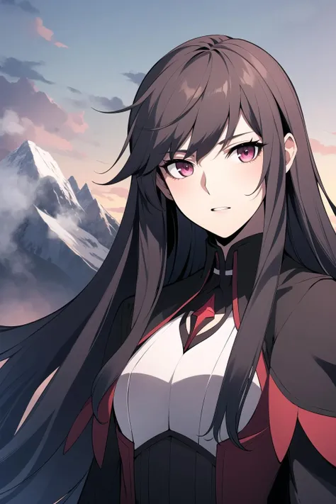<lora:Yura:0.7>, Yura, medium shot, looking at viewer, dark mage, solo, upper body, mountain background