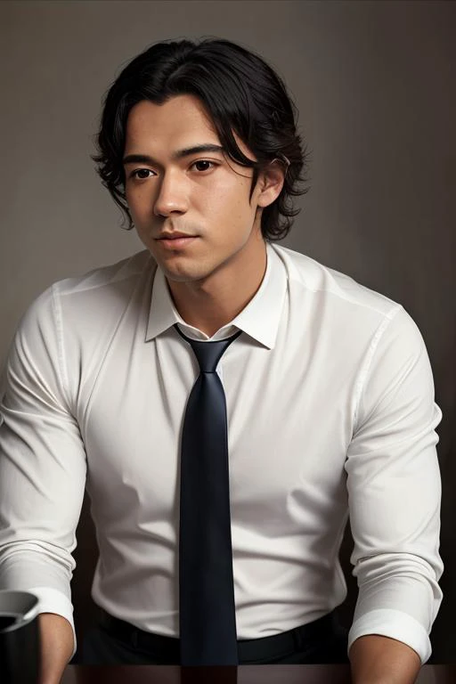 <lora:yamano_v7:0.8>, 1man, a 30 y.o muscular male wearing long-sleeve white shirt and tie, drinking coffee, soft lighting, masterpiece, best quality, 8k uhd, dslr, film grain, Fujifilm XT3 photorealistic painting art by midjourney and greg rutkowski