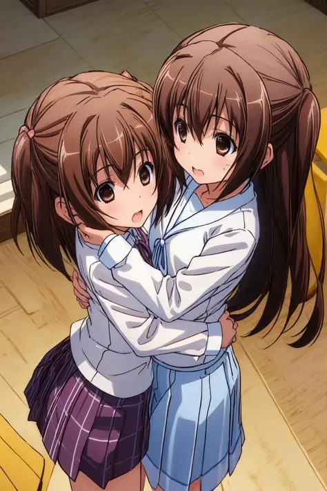 2girls, couple, (best quality), (masterpiece), (extremely detailed), (perfect composition), illustration, high-res, realistic, prefect lighting, [clean and clean], dynamicangle, absurdres, uncreditable absurdres, hugging, playing, bedroom AND 2girls, couple, yuri, ((best quality)), ((masterpiece)), ((extremely detailed)), [clean and clean], (kana), long long twintails, matured, long hair, brown hair, brown eyes, chestnut mouth, hugging, playing together AND 2girls, couple, yuri, ((best quality)), ((masterpiece)), ((extremely detailed)), [clean and clean], (uchida yuka), matured, brown hair, long hair, brown eyes, two side up, hair ornaments, flat chest, chestnut mouth, hugging, playing together, advanced cg, amazing quality, size difference:0.8.
<lora:kana_ver1.0:0.6> <lora:uchida_yuka_ver1.0:0.6> <lora:add_detail:0.8> <lora:rainbow:0.3>