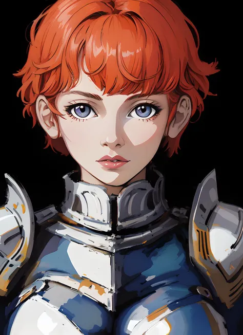 (8k, RAW photo, best quality, masterpiece:1.2), (realistic, photo-realistic:1.4), (extremely detailed CG unity 8k wallpaper), a full body (rogue:1.1) female wearing gold (leather armor:1.3), stiched worn out armor, (insanely detailed:1.5), gold and (white:1.5), Concept art portrait by Greg rutkowski, Artgerm, hyperdetailed intricately detailed gothic art trending on Artstation, fantastical, intricate detail, (small blue highlights:1), (redhead, wavy hair, high ponytail: 1.4)