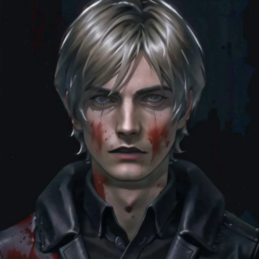 <lora:kazuma_kaneko:0.8>, dark scene, 1boy, portrait of re4leon, wearing fur-trimmed jacket, scared, (blood on face), rim light, athletic, volumetric lighting, best quality, masterpiece, solo, intricate details, tonemapping, sharp focus, hyper detailed, trending on Artstation, looking at viewer, <lora:sxz-leon:0.6>